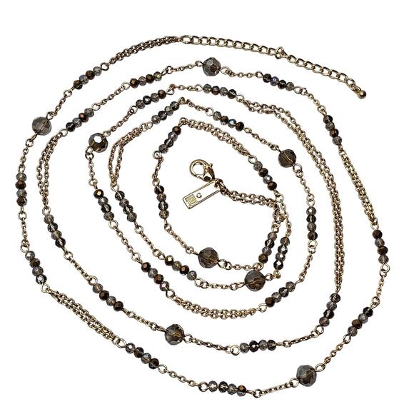 Long Goldtone Chain Necklace Smoky Faceted Beads Lobster Clasp 58" INC - Picture 2 of 7